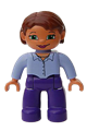 Female Duplo Figure from Lego Ville with dark purple legs, light violet top, and reddish brown hair - 47394pb028