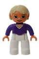 Duplo Figure Lego Ville, Female, White Legs, Dark Purple Top, Tan Hair, Brown Eyes - 47394pb037