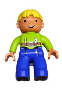 Duplo Wendy - Female Duplo figure from Lego Ville with blue legs, lime top, and yellow hair - 47394pb047