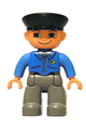 Duplo Figure Lego Ville, Male Post Office, Dark Bluish Gray Legs, Blue Jacket with Mail Horn, Black Police Hat - 47394pb052