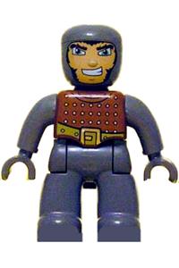 Duplo Male Castle - Male Duplo Figure from Lego Ville wearing a brown chest, dark bluish gray arms, hands, and legs - 47394pb053