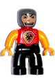 Duplo Figure Lego Ville, Male Castle, Black Legs, Red Chest with Dragon Shield, Bright Light Orange Arms and Hands, Stubble and Open Mouth - 47394pb056