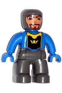 Duplo Male Castle - Castle-themed male Duplo minifigure with dark bluish gray legs, blue chest, arms, and hands - 47394pb057