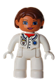 Duplo Figure Lego Ville, Female, Medic, White Legs, White Top with Pocket and EMT Star of Life Pattern, Reddish Brown Hair, Blue Eyes, White Hands - 47394pb064