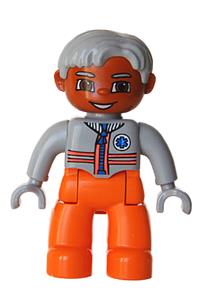 Duplo Male Medic - A male Duplo Figure Lego Ville medic with orange legs, light bluish gray top, hair, and hands - 47394pb065