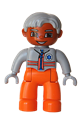 Duplo Figure Lego Ville, Male Medic, Orange Legs, Light Bluish Gray Top with Zipper and Stripes, Light Bluish Gray Hair, Light Bluish Gray Hands - 47394pb065