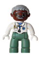 Duplo Figure Lego Ville, Male Medic, Sand Green Legs, White Top with Stethoscope, Light Bluish Gray Hair, Brown Head, Glasses, Moustache, White Hands - 47394pb066