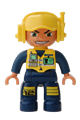 Duplo Figure Lego Ville, Male, Dark Blue Legs & Jumpsuit with Yellow Vest, Radio, ID Badge, Yellow Cap with Headset, Wide Smile - 47394pb069