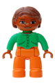 Duplo Figure Lego Ville, Female, Orange Legs, Bright Green Top with Buttons and Pockets, Reddish Brown Hair, Brown Eyes - 47394pb075