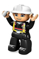 Duplo Figure Lego Ville, Male Fireman, Black Legs, Nougat Hands, Silver Helmet, Blue Eyes - 47394pb077