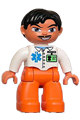 Duplo Figure Lego Ville, Male Medic, Orange Legs, White Top with ID Badge and EMT Star of Life Pattern, Black Hair, Blue Eyes, Moustache - 47394pb080