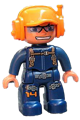 Duplo Figure Lego Ville, Male, Dark Blue Legs & Jumpsuit with Straps, Orange Cap with Headset - 47394pb082
