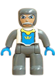Castle-themed male Duplo figure with dark bluish gray legs, white chest, dark bluish gray arms, and blue hands - 47394pb083