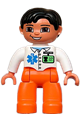 Duplo Figure Lego Ville, Male Medic, Orange Legs, White Top with ID Badge and EMT Star of Life Pattern, Black Hair, Brown Eyes - 47394pb086