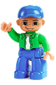 Duplo Figure Lego Ville, Male, Blue Legs, Bright Green Top with White Undershirt, Blue Cap - 47394pb087