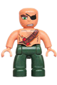 Duplo Figure Lego Ville, Male Pirate, Dark Green Legs, Nougat Top with Strap and Dynamite, Bald Head, Eyepatch - 47394pb088