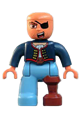 Duplo Figure Lego Ville, Male Pirate, Medium Blue Legs, Dark Blue Top with Buttons, Bald Head, Eyepatch, Peg Leg - 47394pb089