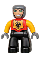 Duplo Figure Lego Ville, Male Castle, Black Legs, Red Chest, Bright Light Orange Arms, Dark Bluish Gray Hands, Wide Grin - 47394pb092