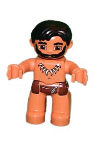 Duplo Cave Man - Male Duplo figure from Lego Ville with nougat legs, reddish brown hips, tooth necklace pattern, and a black beard - 47394pb097