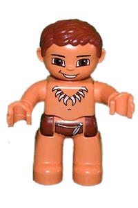 Duplo Cave Man - Male Duplo Figure from Lego Ville with nougat legs, reddish brown hips, tooth necklace pattern, and reddish brown hair - 47394pb098