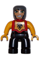 Duplo Figure Lego Ville, Male Castle, Black Legs, Red Chest with Dragon Emblem, Bright Light Orange Arms and Hands, Lefty Smile - 47394pb112