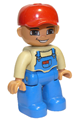 Duplo Figure Lego Ville, Male, Blue Legs, Tan Top with Blue Overalls, Red Baseball Cap - 47394pb115