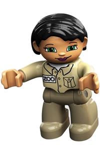 Duplo Female - Female Duplo figure from Lego Ville with dark tan legs, tan top, and black hair - 47394pb116
