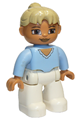 Duplo Figure Lego Ville, Female, White Legs, Bright Light Blue Top, Tan Ponytail Hair, Brown Eyes - 47394pb118