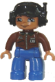 Duplo Figure Lego Ville, Male, Blue Legs, Brown Top with ID Badge, Black Cap with Headset - 47394pb121