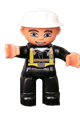 Duplo Figure Lego Ville, Male Fireman, Black Legs, Nougat Hands, White Helmet, Blue Eyes - 47394pb122
