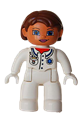 Duplo Figure Lego Ville, Female, Medic, White Legs, White Top with Pocket and EMT Star of Life Pattern, Reddish Brown Hair, Blue Eyes - 47394pb124
