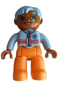 Duplo Figure Lego Ville, Male Medic, Orange Legs, Light Bluish Gray Top with Zipper, Stripes and EMT Star of Life Pattern, Light Bluish Gray Hair 47394pb125