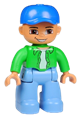 Duplo Figure Lego Ville, Male, Medium Blue Legs, Bright Green Top with White Undershirt, Blue Cap - 47394pb127