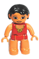 Duplo Figure Lego Ville, Female, Red Swimsuit with Yellow Bow, Black Hair - 47394pb132