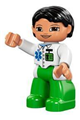 Duplo Figure Lego Ville, Female, Medic, Bright Green Legs, White Top with ID Badge and EMT Star of Life Pattern, Black Hair, Brown Eyes - 47394pb137