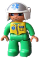 Duplo Figure Lego Ville, Male Medic, Bright Green Legs & Jumpsuit with Yellow Vest, White Helmet with EMT Star of Life Pattern - 47394pb142