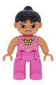 Duplo Figure Lego Ville, Female Tightrope Walker, Dark Pink Legs and Top with Gold Bow and Stars, Black Ponytail Hair, Brown Eyes - 47394pb153