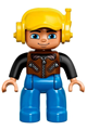 Duplo Figure Lego Ville, Male, Blue Legs, Brown Vest with Zipper and Zippered Pockets, Yellow Cap with Headset - 47394pb157