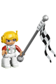 Duplo Figure Lego Ville, Male, White Legs, White Race Top with Octan Logo, Yellow Cap with Headset - 47394pb160
