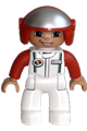 Duplo Figure Lego Ville, Male, White Legs, White Race Top with Octan Logo, Red Helmet - 47394pb161