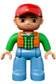 Duplo Figure Lego Ville, Male, Medium Blue Legs, Orange Vest, Dark Green Plaid Shirt, Bright Green Arms, Red Cap - 47394pb166