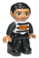 Duplo Figure Lego Ville, Male, Black Legs, Black and White Striped Top with Number 92116, Black Hair - 47394pb168