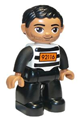 Duplo Figure Lego Ville, Male, Black Legs, Black and White Striped Top with Number 92116, Black Hair - 47394pb168a