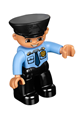 Duplo Figure Lego Ville, Male Police, Black Legs, Medium Blue Top with Badge, Black Hat - 47394pb169