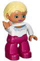 Duplo Figure Lego Ville, Female, Magenta Legs, White Sweater with Blue Pattern, Bright Light Yellow Hair, Blue Eyes - 47394pb170