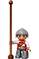 Duplo Figure Lego Ville, Male Castle, Dark Bluish Gray Legs, Red and White Chest with Lion on Shield, Helmet - 47394pb179