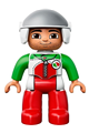 Duplo Figure Lego Ville, Male, Red Legs, Race Top with Zipper and Octan Logo, White Helmet - 47394pb183