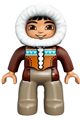 Duplo Figure Lego Ville, Male, Dark Tan Legs, Reddish Brown Hooded Parka, Brown Eyes - 47394pb200