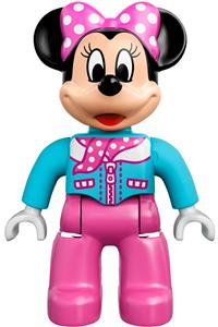 Duplo Minnie Mouse - Lego Duplo Ville minifigure, Minnie Mouse, wearing a medium azure aviator jacket with polka dot scarf - 47394pb202