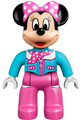 Lego Duplo Ville minifigure, Minnie Mouse, wearing a medium azure aviator jacket with polka dot scarf - 47394pb202